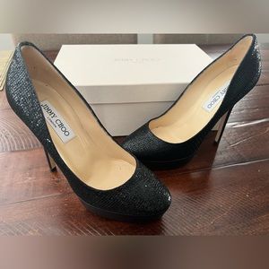 Jimmy Choo Black Glitter Cosmic Heels - Size 37EUR